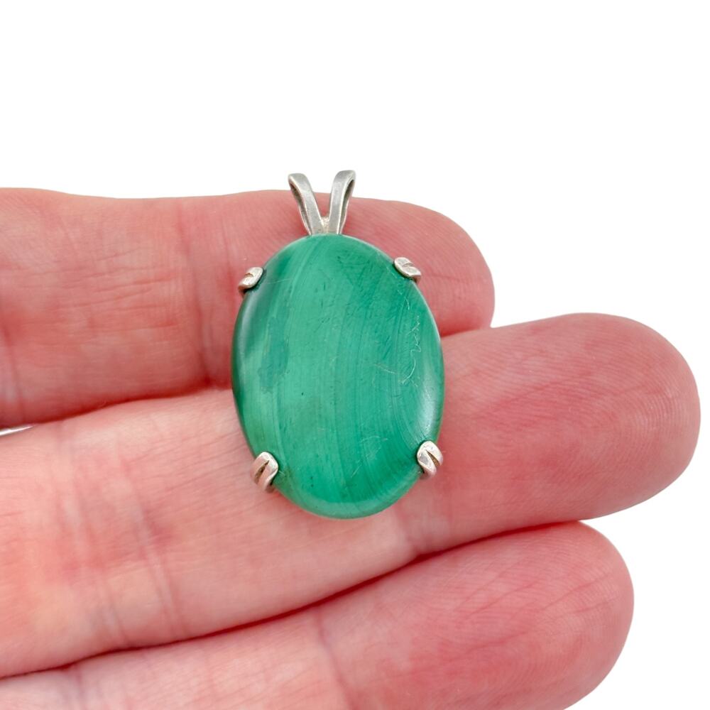 Vintage Sterling Silver 925 Malachite Oval Pendant